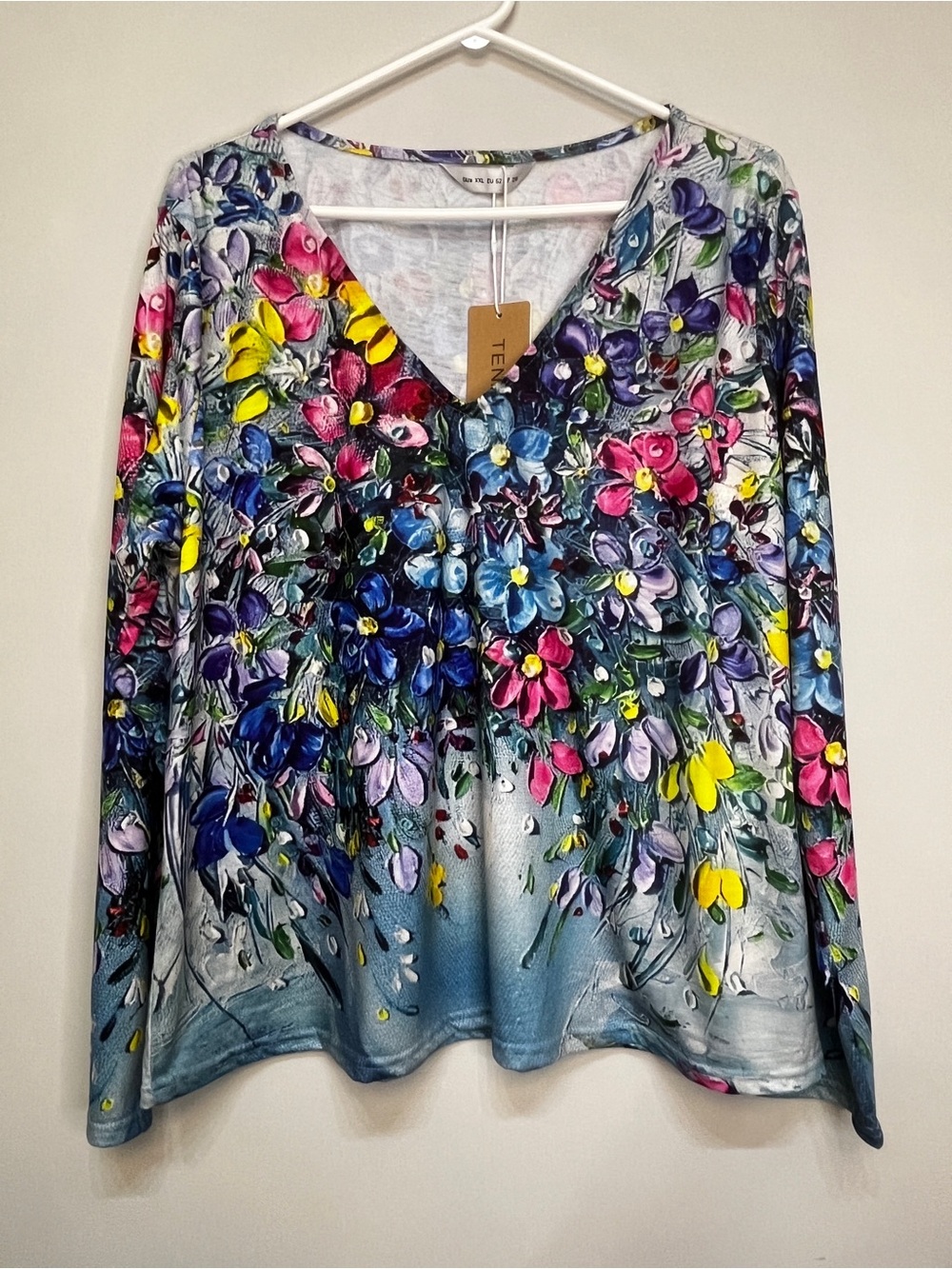 Floral V-Neck Long Sleeve Top Shirt Multicoloured size XXL, 2XL